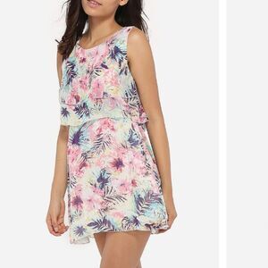 Tropical Floral Overlay Mini Dres Size Small